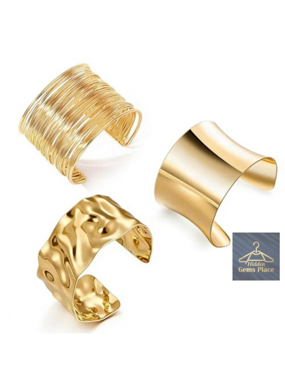 3PCS Gold Chunky Cuff Bracelets Set Open Wide Bangle Arm Cuff Punk